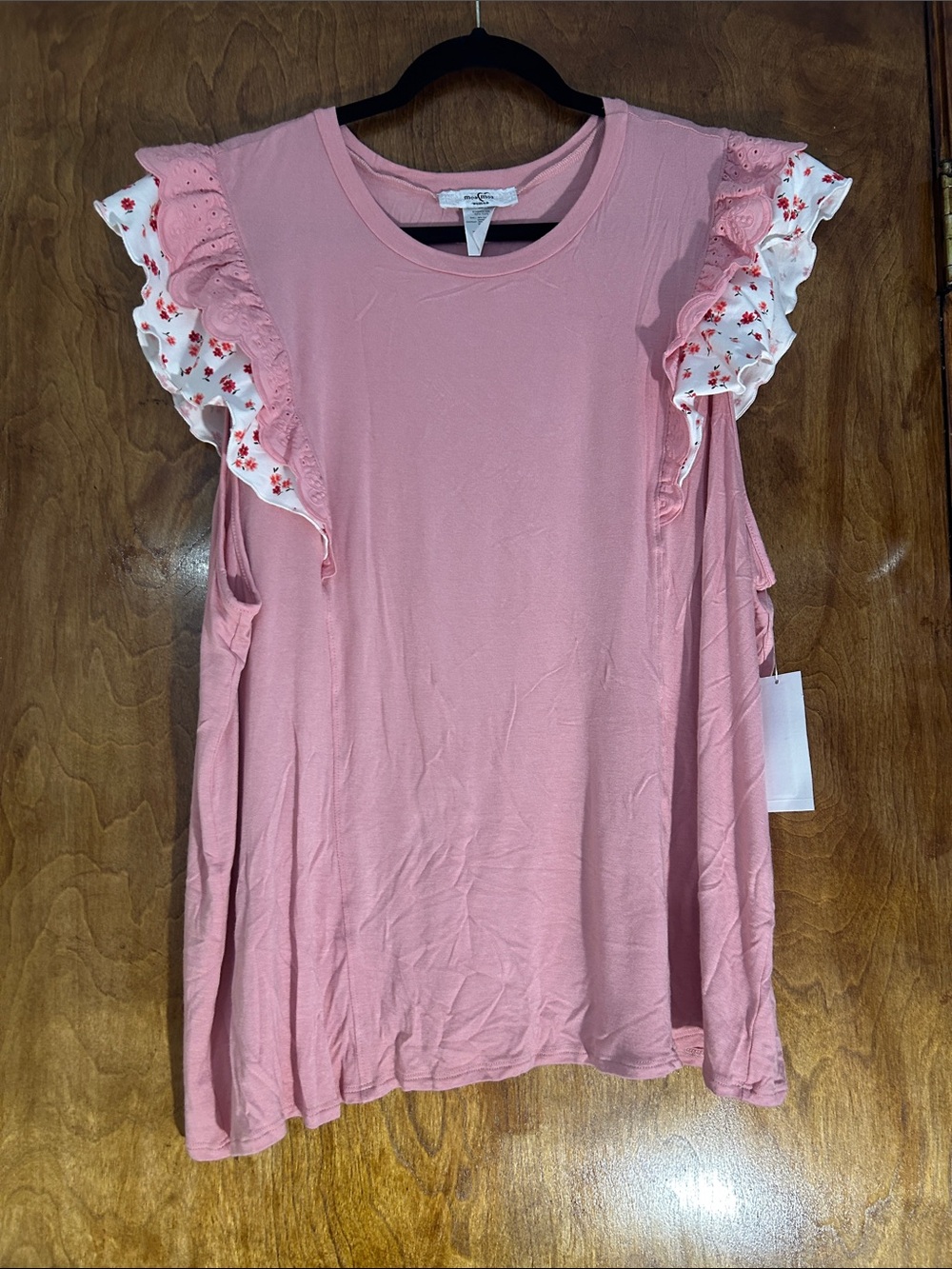 Moa Moa Pink Ruffle Sleeve Tank with Floral Trim